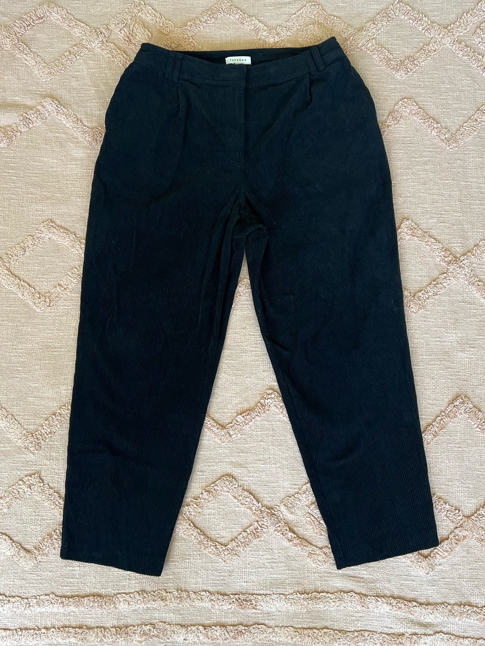 Topshop Black 100% Cotton Corduroy Pleated Trousers Size 8